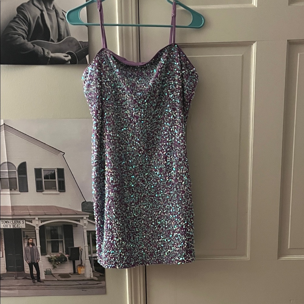 Purple Sequin Mini Dress
